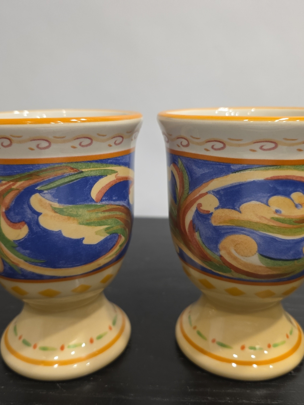 Pfaltzgraff Blue, Yellow and Green Hand-Painted Egg Cups